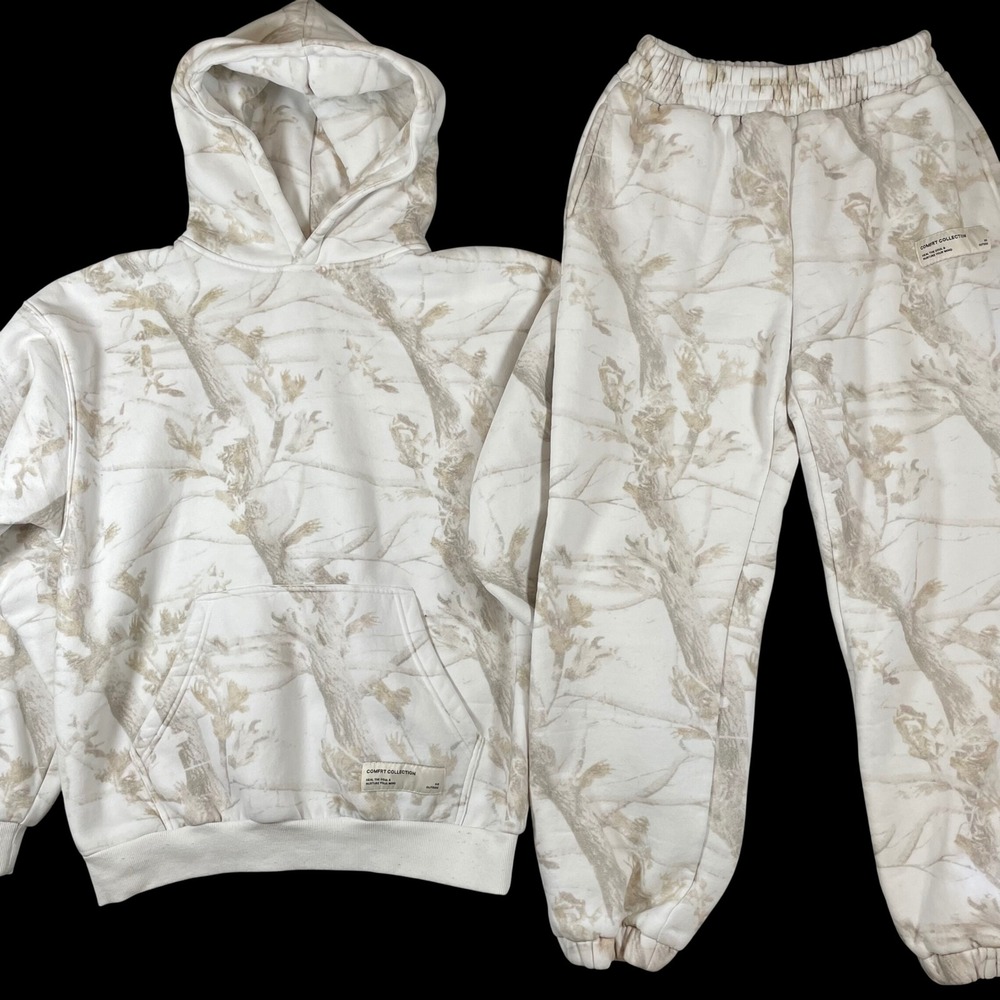 Comfrt Hoodie Jogger Set Size Large White Oak Camo Matching Sweat Suit Unisex
